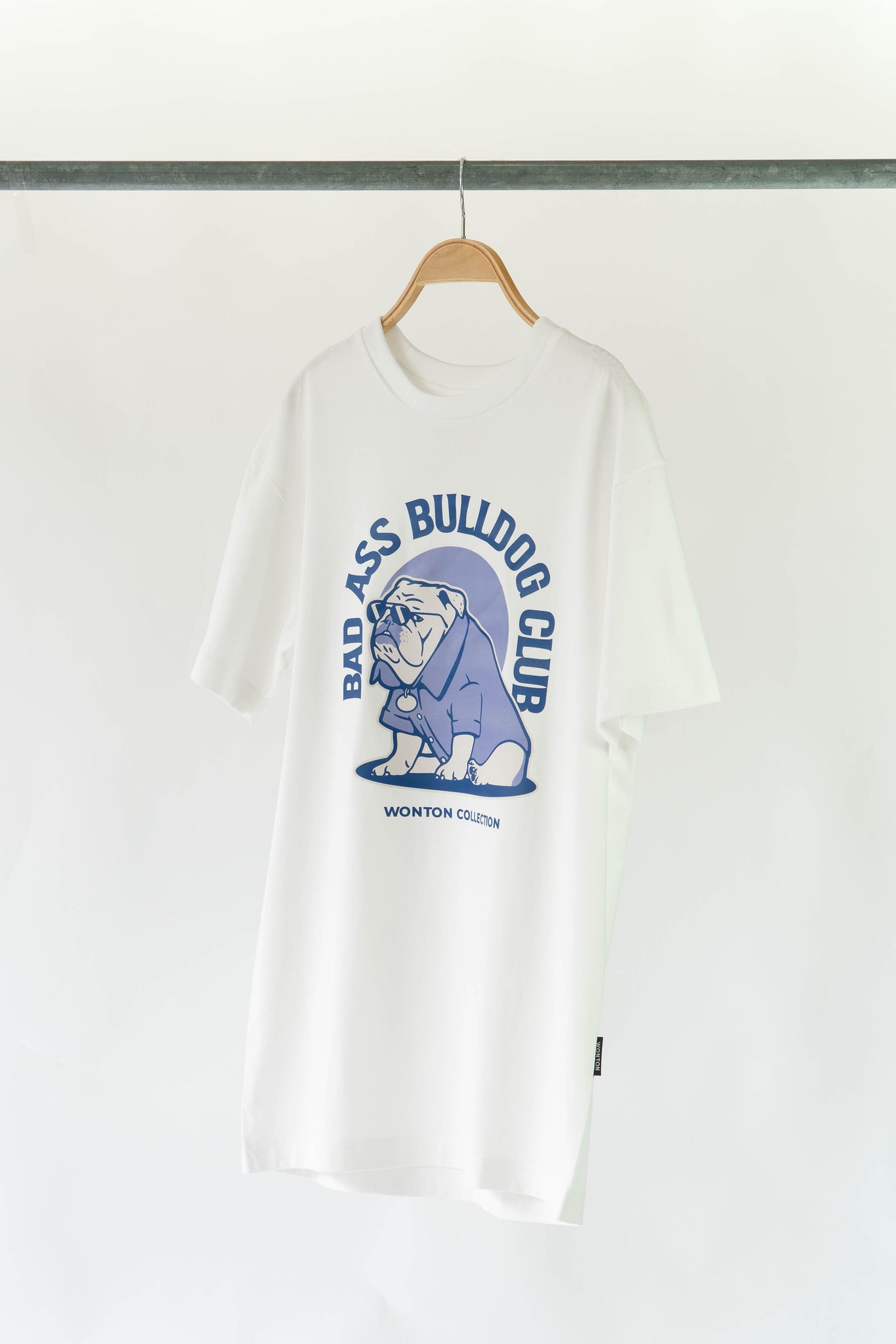 WONTON BAD ASS BULLDOG CLUB human t-shirt in white and blue