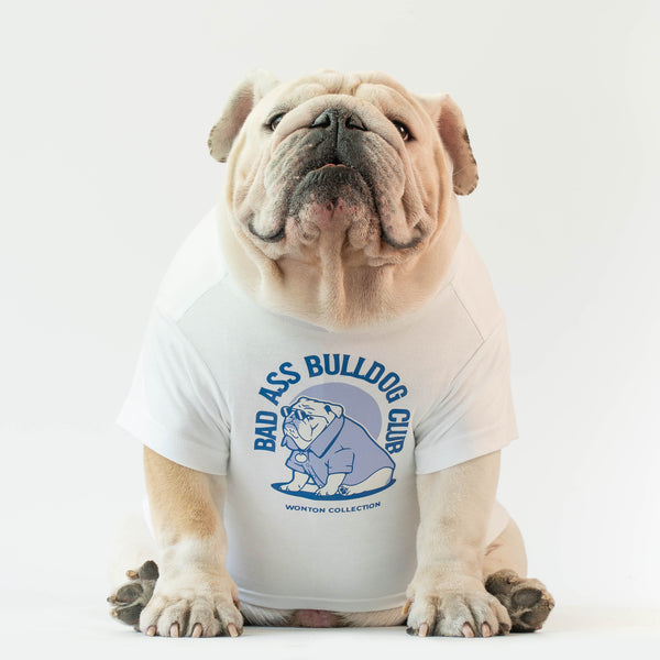 WONTON BAD ASS BULLDOG CLUB t-shirt in white and blue – Wonton Collection