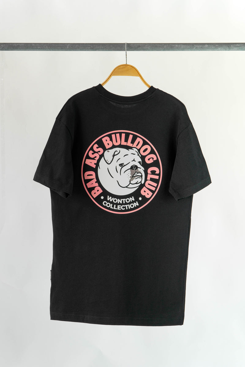 WONTON BAD ASS BULLDOG CLUB human t-shirt in black and pink