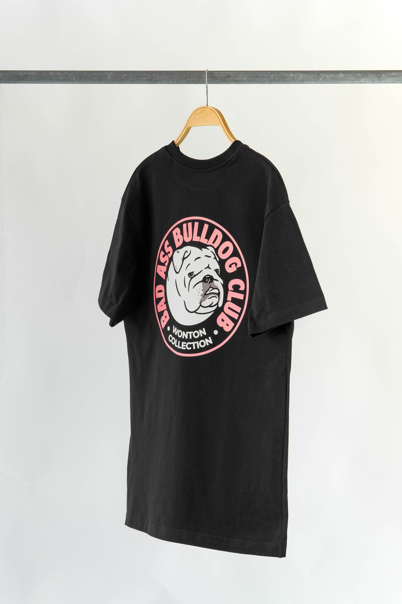 WONTON BAD ASS BULLDOG CLUB human t-shirt in black and pink
