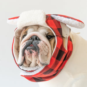 WONTON Winter Hat in red buffalo plaid