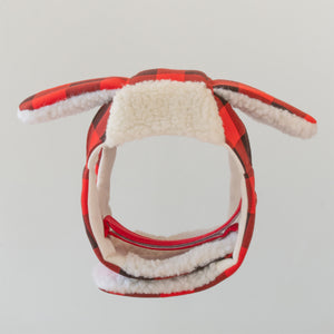 WONTON Winter Hat in red buffalo plaid