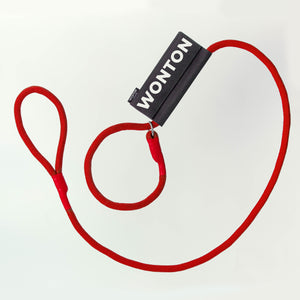 WONTON Slip Leash with name tag in forest chili red